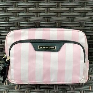 Victoria’s Secret Glam Bag Cosmetic Makeup Stripe Double Zipper Iconic